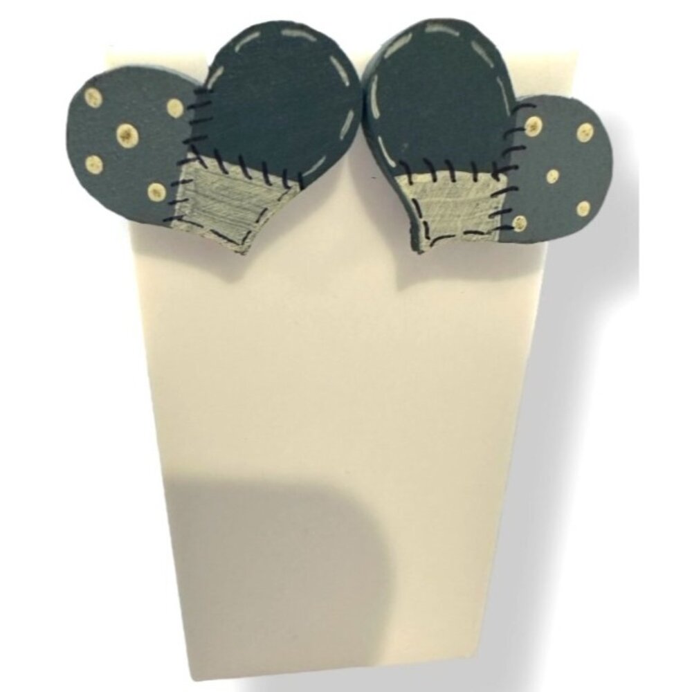 Handmade Navy Blue Wooden Earrings White Accents & Polka Dot Womens Jewelry